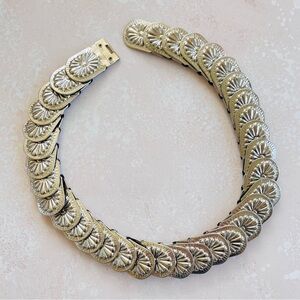 Silver Tone Metal Layered Concho Elastic Stretch Belt
